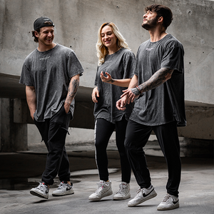 Oversized T shirt Acid Wash Grey Men Dragon Pharma